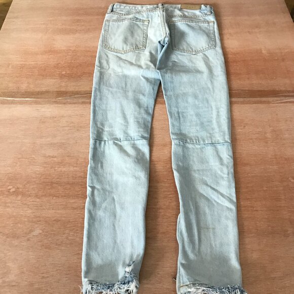 MNML Jeans Men 28x29 Blue Low Rise Raw Hem Distressed Ankle Zip Button Fly Biker - Picture 2 of 15